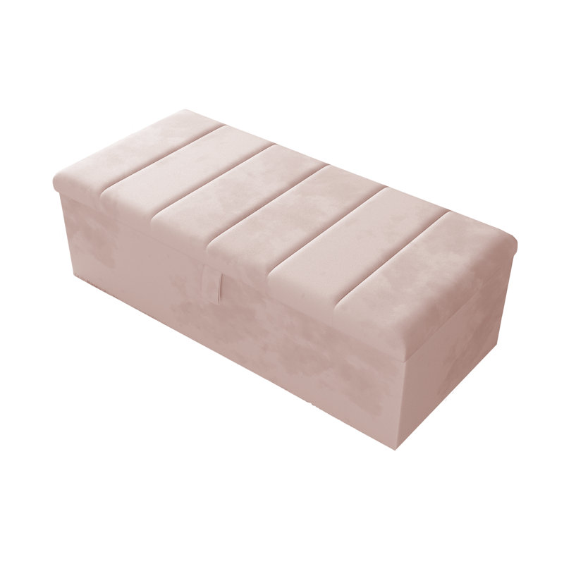 Alakay 102cm Wide Rectangle Striped Ottoman Storage Box with Hydrolic Arm, Plush Pink