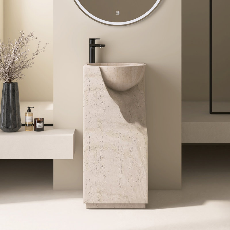  Lavabo de salle de bain sur pied 15,9 po, Beige
