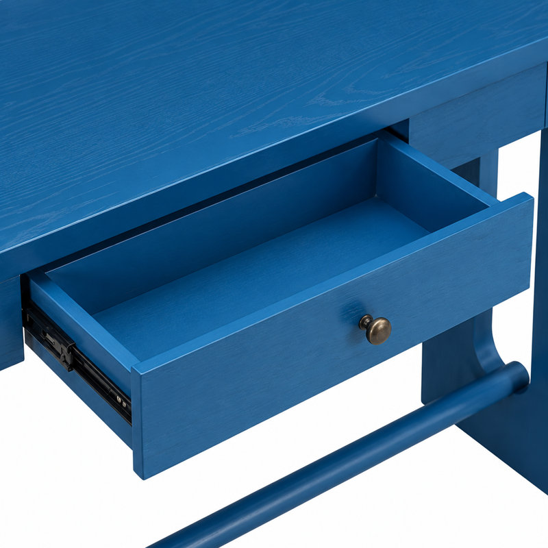 Console d'entrée en bois avec placage de chêne, tiroir et pied ovale ajouré