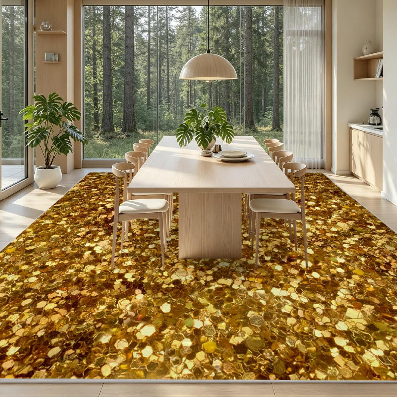 Tapis d'intérieur à paillettes dorés, lavable à la machine, Rectangle 79" x 118"
