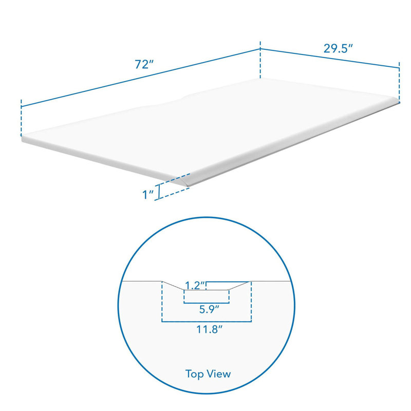 Tabletop For Sit-Stand Desk, 1" H x 72" W x 29.50" D, White