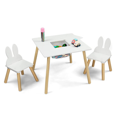 Kids Table And 2 Chairs Set With Storage & Removable Tabletop