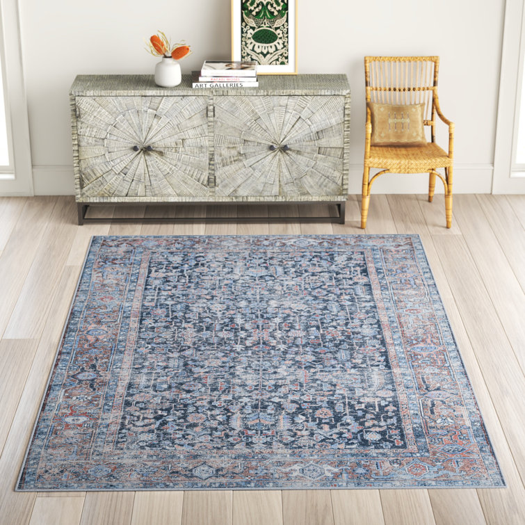 Kugler Oriental Machine Washable Blue/Denim Area Rug
