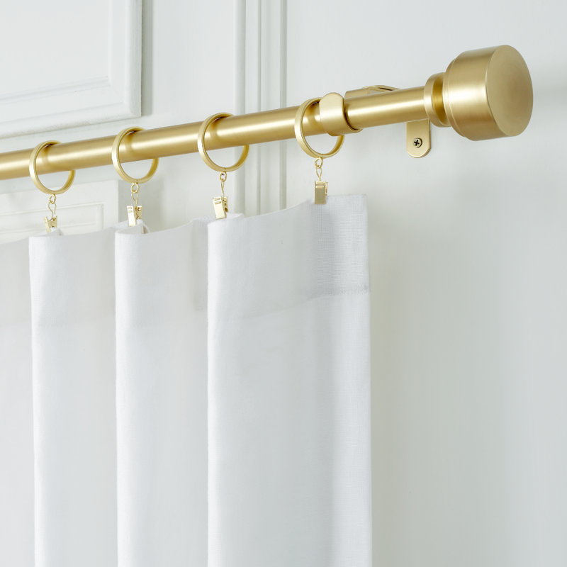 Gold Adjustable Steel Curtain Rod Set with Doorknob Finials