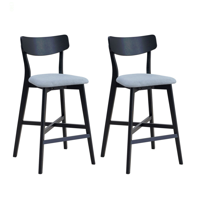 Ensemble de 2 chaises de bar en bois, chaises de îlot de cuisine rembourrées et modernes, tabouret à hauteur de comptoir avec dossier, chaises en bois avec repose-pieds pour pub, salon, restaurant, noir