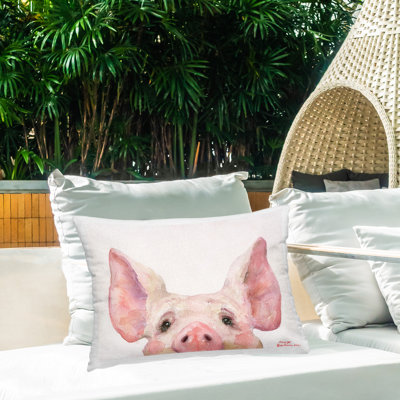 Cute Piglet Face Outdoor Printed Pillow by GeorgeDyachenkoArt