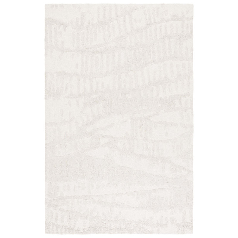 Mykonos 407 Hand Tufted Wool/Bamboo Silk Abstract Rug in Ivory/Beige, Round 6'