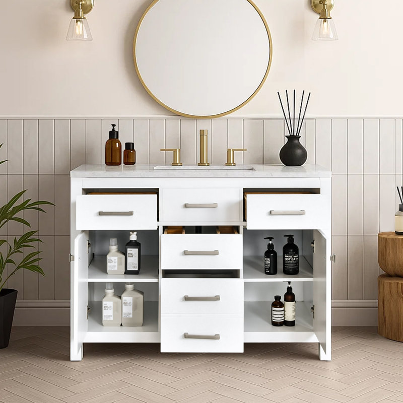 Meuble-lavabo simple 48 po - Armoire autoportante sans comptoir - blanc