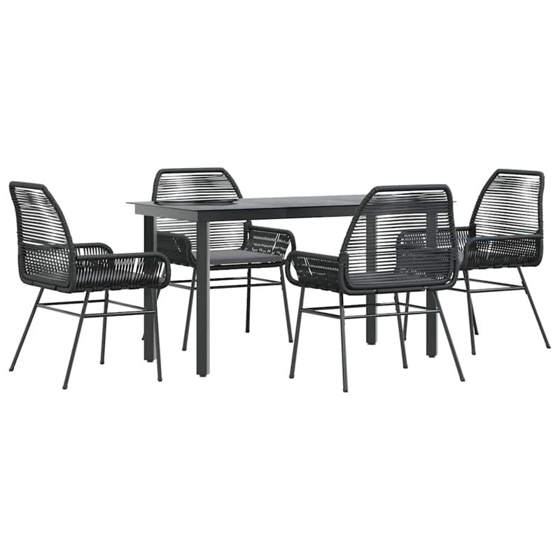 Ensemble repas de patio avec coussins en verre et poly rotin, Noir / Noir, H 18,5 po x l 27,6 po x L 55,1 po, 4