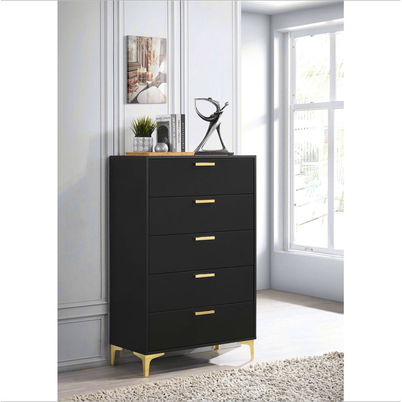 Commode rectangulaire 5 tiroirs Lexie, Noir