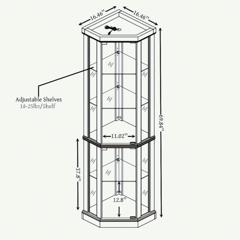 Accent Cabinet with LED Light and glass Doors, Antique White