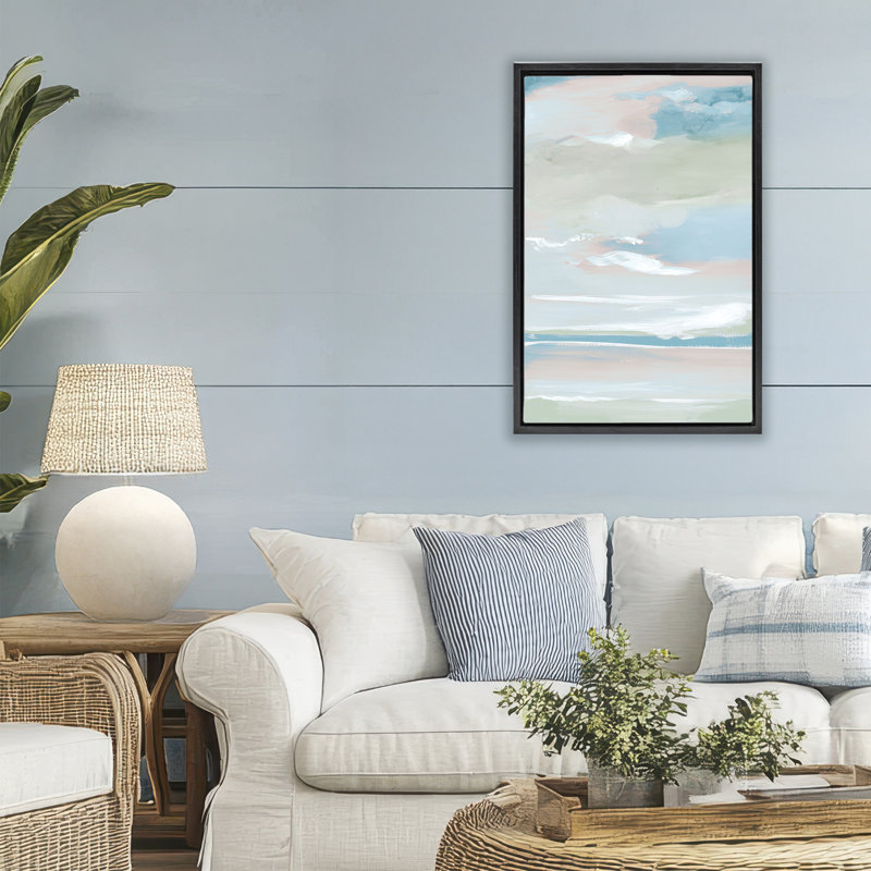 Cadre flottant Seaside Blush Sunrise, design par Lera, H 31 po x l 21 po, Cadre flottant noir de jais