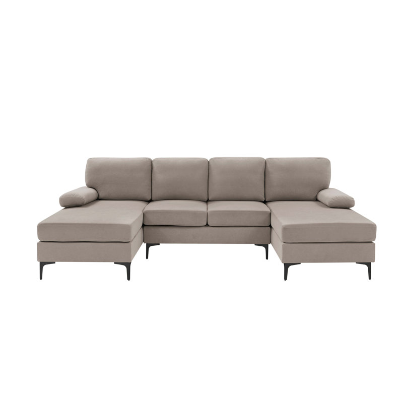 Canapé modulaire en U rembourré de polyester avec pieds en métal, Mélange de polyester kaki