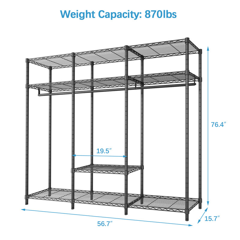 VIPEK V30 Black Heavy Duty Metal Freestanding Wardrobe Closet System