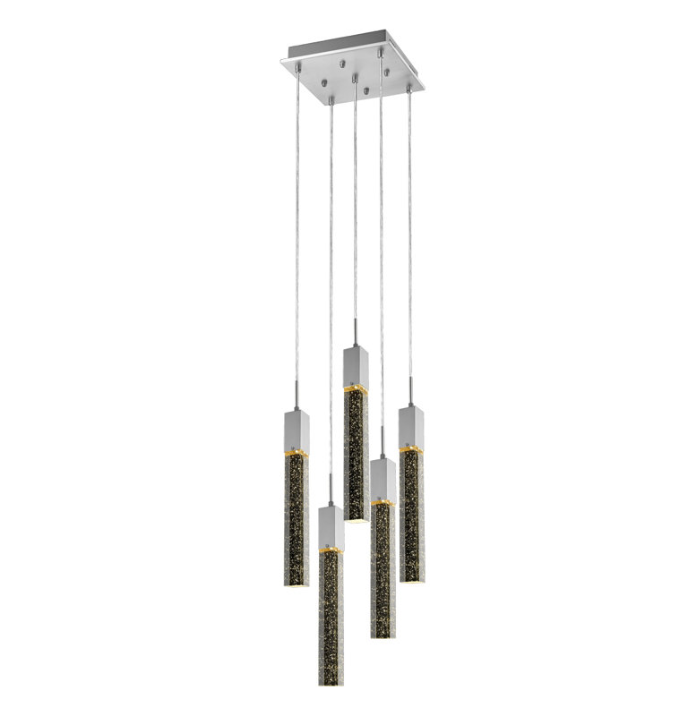 Glacier 5 - Light Pendant, Chrome, Clear Solid Crystal Bubbled Prisms