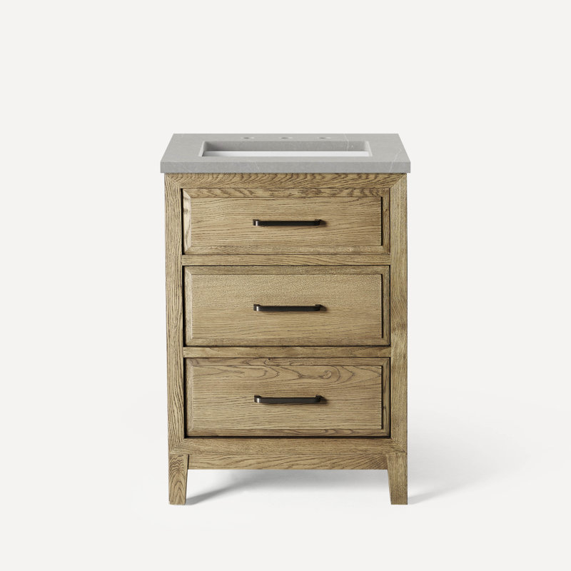 Comptoir de meuble-lavabo en pierre de quartz Craft Series, 24 po x 7,88 po x 23 po, évier central à trois trous