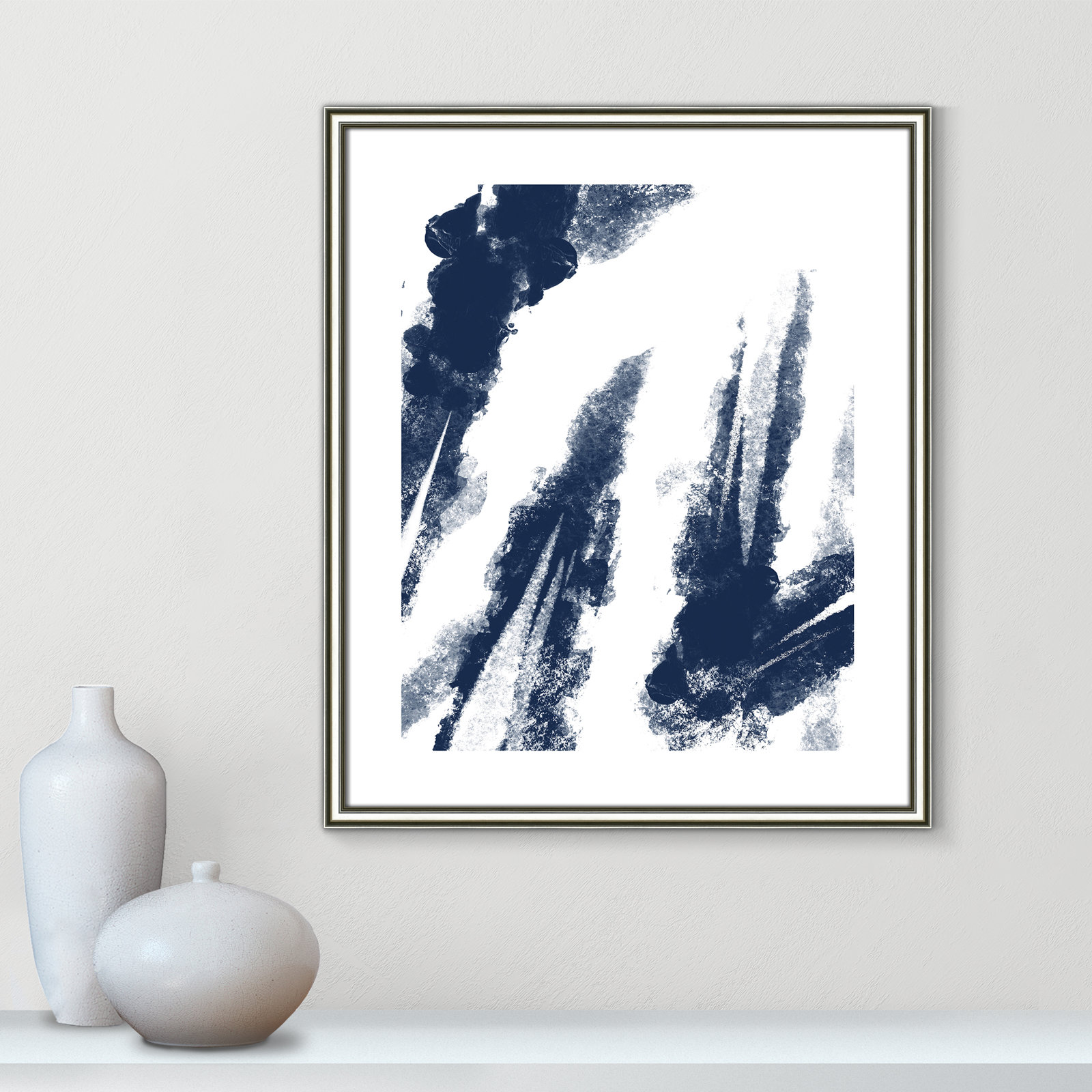 Ferne "Navy Striking Seams 2" Print, 25.5" H x 21.5" W x 0.88" D, Silver Framed Paper