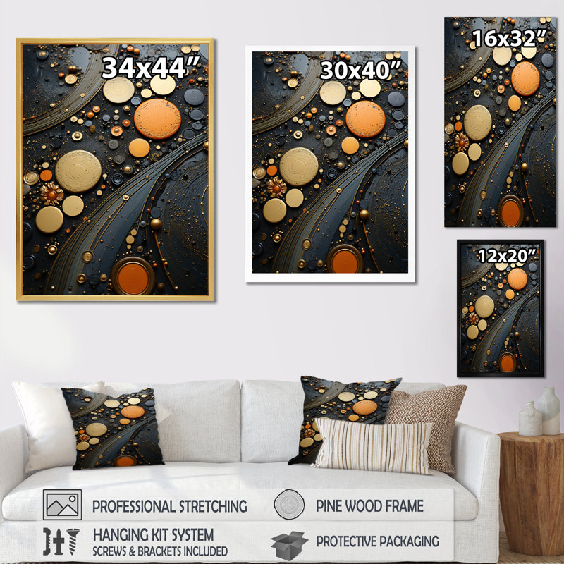 Impression sur toile «Gold Grey Industrial Elegance III - Abstract Collages», Encadrement doré, H 20 po x l 12 po x P 1 po