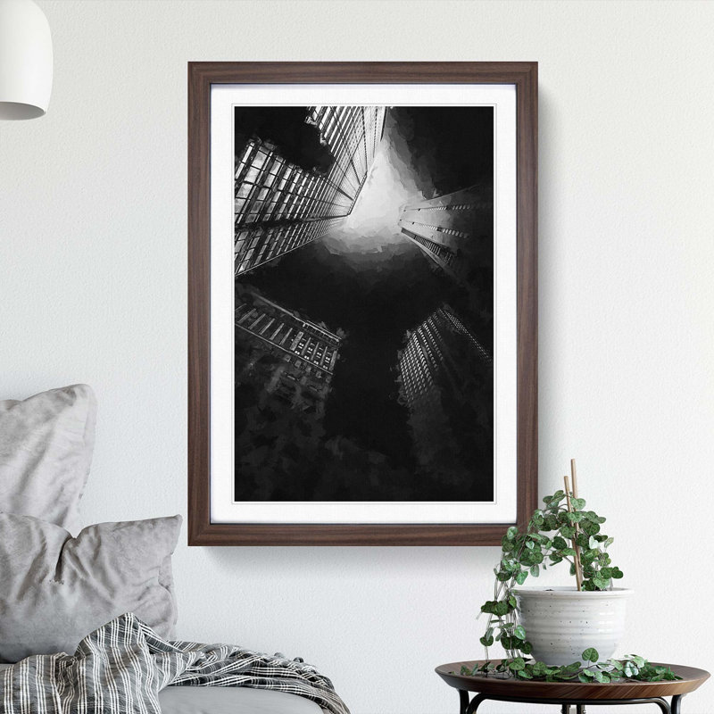 Skyscrapers at Night in Abstract - Picture Frame Graphic Art Print, 65cm H x 48cm W x 2cm D, Walnut Framed