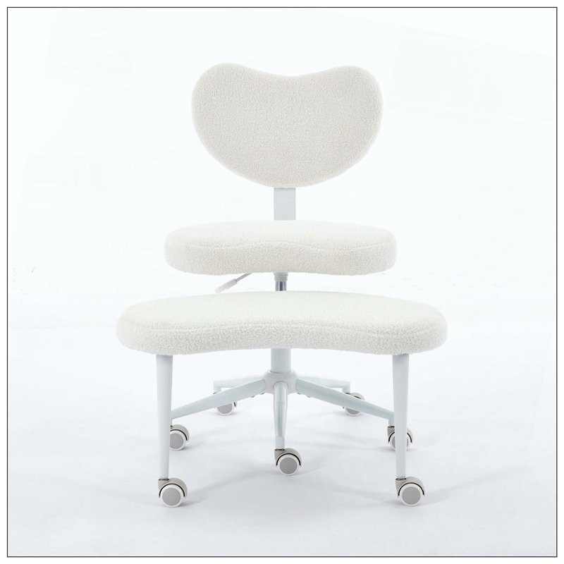Cross Legged Meditation Chair With Wheels Lumbar Support Adjustable Stool Flexible Design, Ivory
