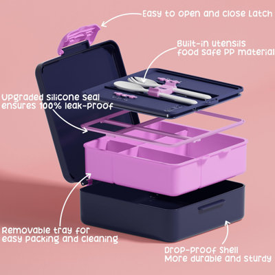 Boîte à lunch Kids Bento avec 4 compartiments, sac à lunch isolé, pot à nourriture Thermos sous vide en acier inoxydable, sac de glace, ensemble d'ustensiles, cadeau d'anniversaire