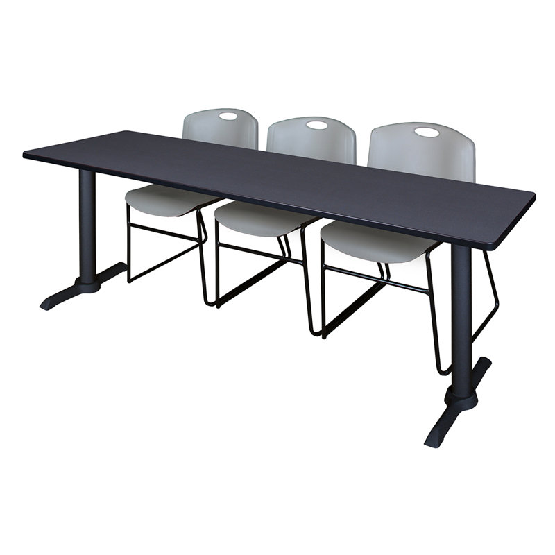 Table de formation Neyland Cain T-Base et 3 chaises empilables Zeng, Gris, Gris