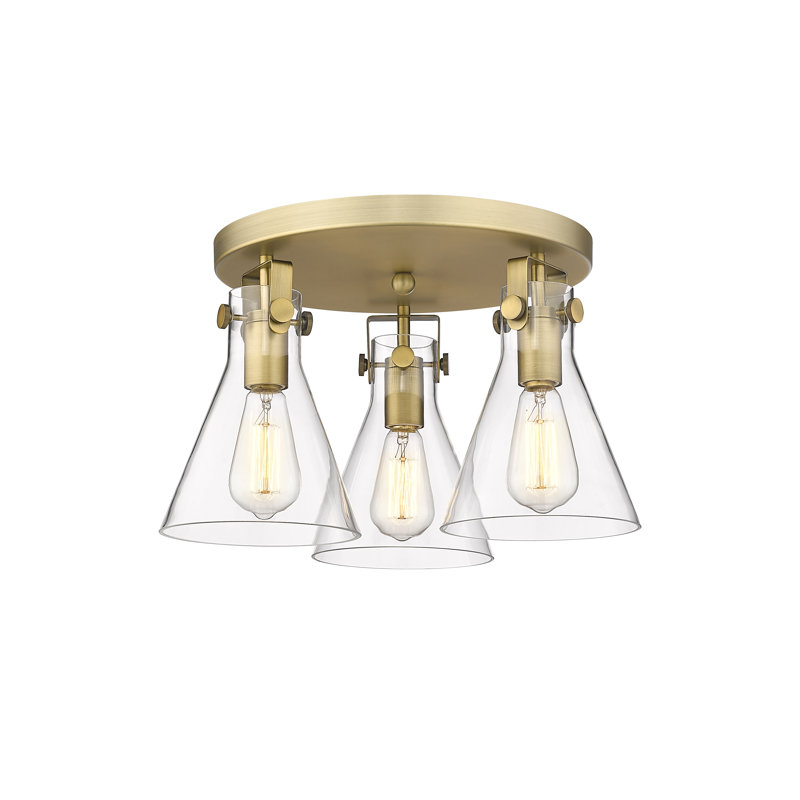 Skokie Glass Semi Flush Mount, Clear, Brushed Brass