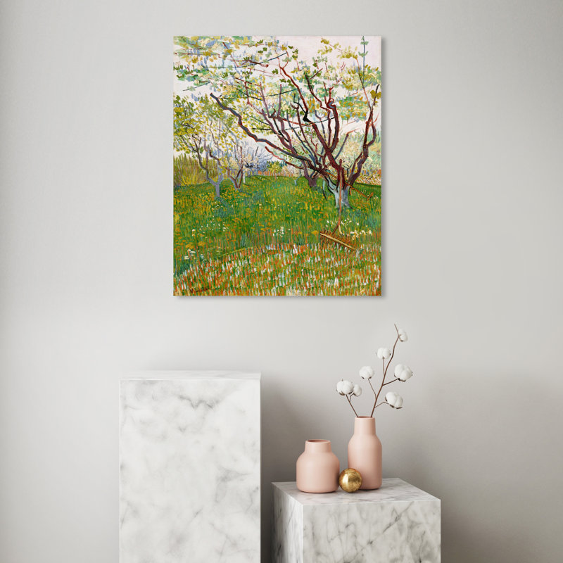 Van Gogh - Les arbres du verger en fleurs - Peinture sur toile, H 28 po x l 24 po, Toile tendue