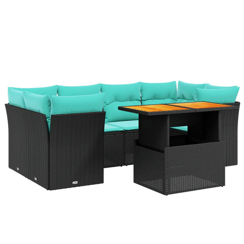  Ensemble de canapé de patio 7 pièces avec coussins en rotin de polyester noir