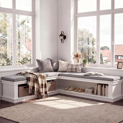 Banc de coin en L pour chaussures avec coussin