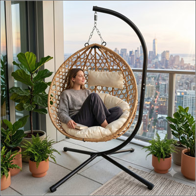 Foldable Hanging Egg Chair with Stand for Indoor Outdoor Use