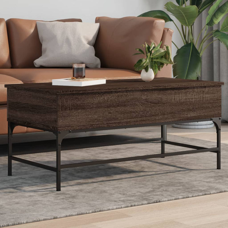Sumiko Lift Top Four Leg Coffee Table with Storage, Brown Oak