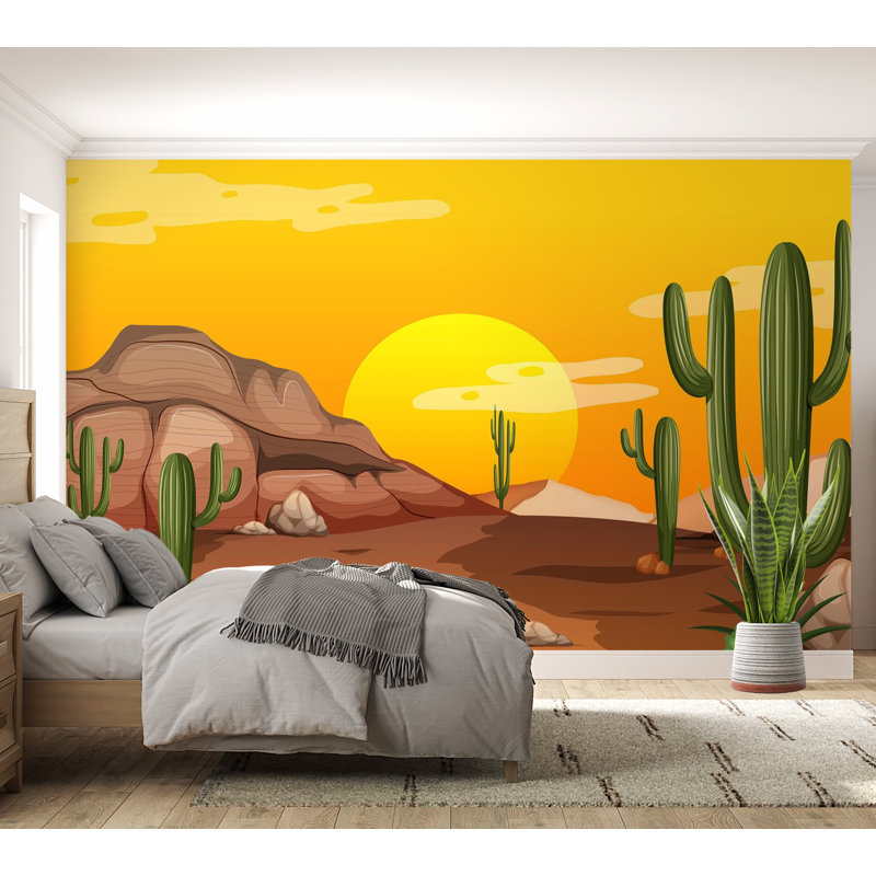 Papier peint de qualité supérieure - Coucher de soleil dans le désert, L 144 po x l 210 po