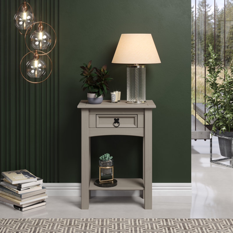 Table de bout en bois massif avec rangement Balbuena, Gris
