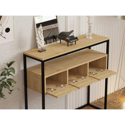 Modern Sapphire Console Table, 35.4 x 27.6 x 13.4 inches | 100% Melamine Coated Particle Board, Thickness: 0.7 inches | Push to Open Doors, Ideal for Industrial & Contemporary Spaces, Stylish & Functional Design