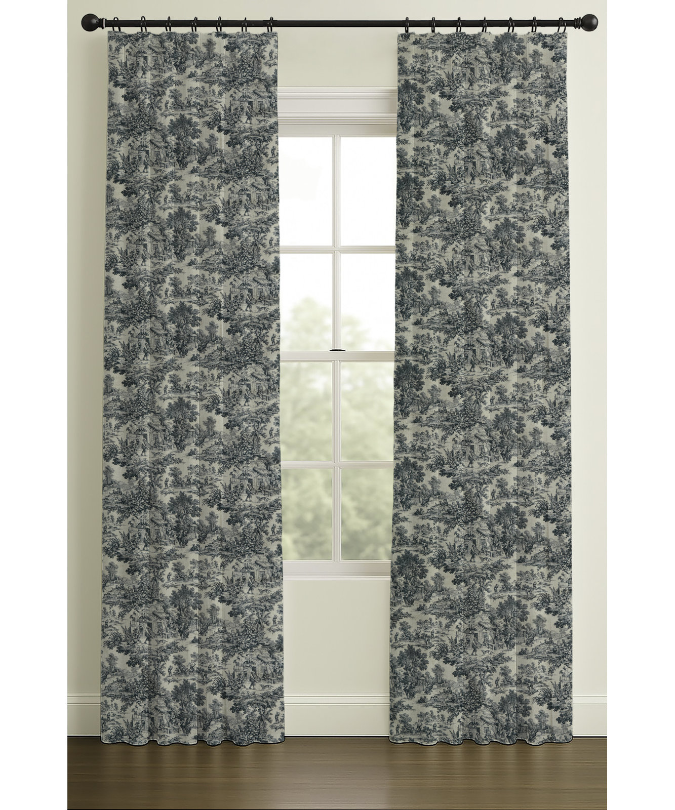 Murphy Toile Double-Lined Pleated Curtain, 33" W x 96" L, Green, Double Lining