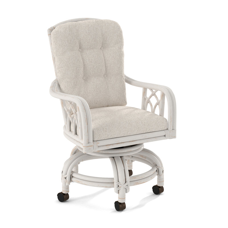 Edgewater Castered Arm Chair, Blue Buffalo Check; 0120-61, Antique Frost White