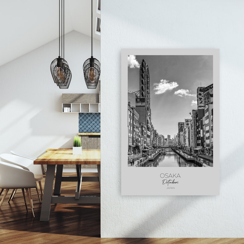 Dotonbori Canal Osaka Japan Contemporary Architecture Wall Art Print by Melanie Viola - Wrapped Canvas Print