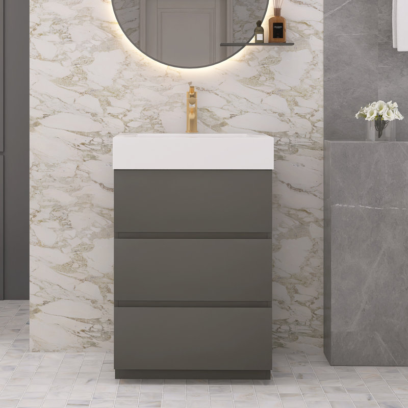 Ensemble de meuble-lavabo simple 24 po Najea, Noir mat, Gris