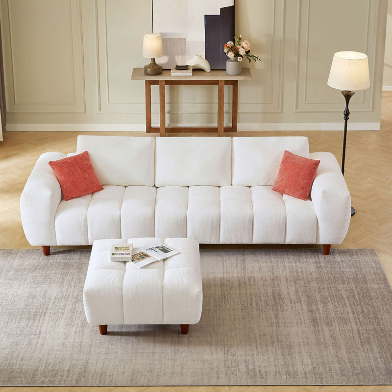 Canapé-lit modulaire convertible Marshmallow de style crème avec repose-pieds, Tissu blanc