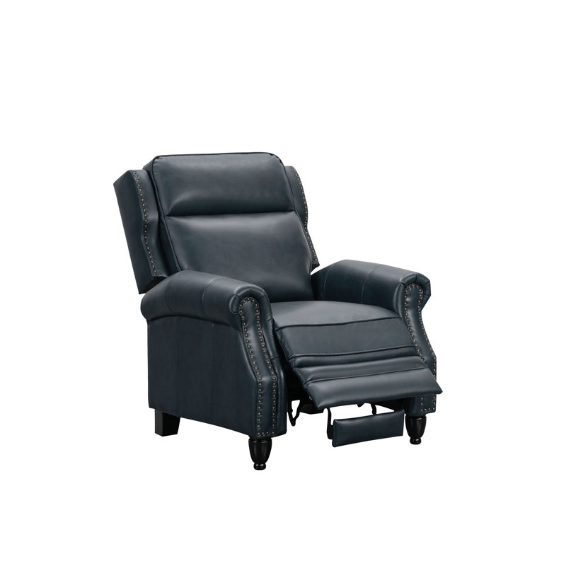 Arrin Recliner, Blue Genuine Leather