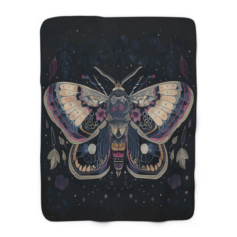 «Celestial Night Moth Whispers» - couverture en sherpa de qualité supérieure - reproduction d'art luxueuse, Grand lit