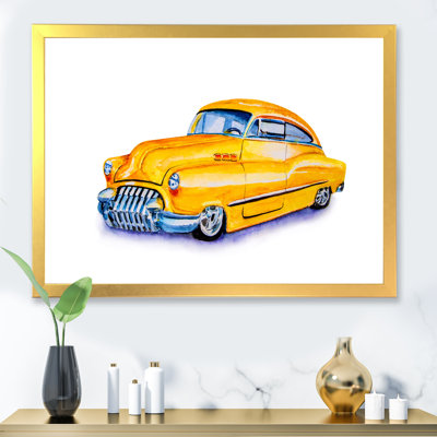 " Yellow Retro Car " Painting Print