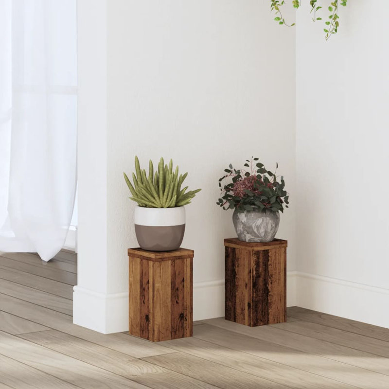 1 Tier Plant Stand Set of 2, 18cm H x 10cm W x 10cm D, Reclaimed Wood