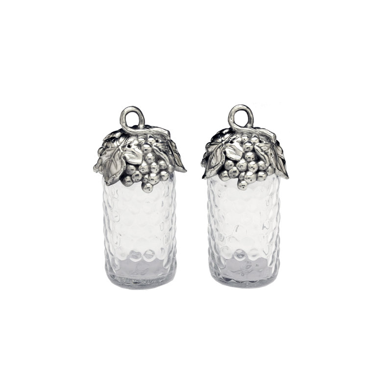 Grape Pattern Aluminum and Glass Salt and Pepper Shaker Set