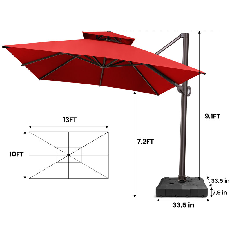 153' X 116' Rectangular Cantilever Umbrella with Weighted Base, Rouge