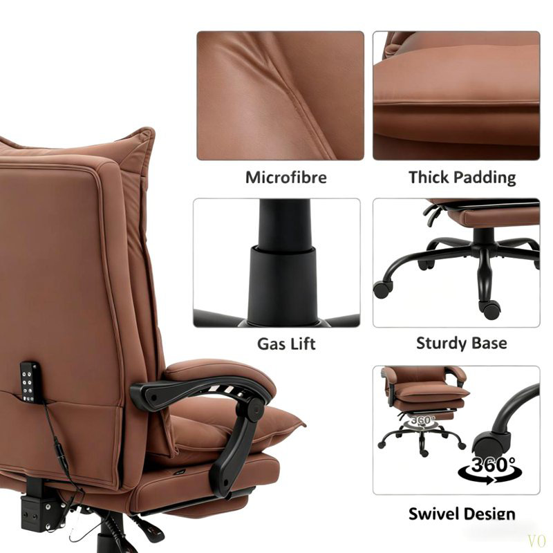Fauteuil inclinable luxueux en cuir avec repose-pieds - réglable et parfait pour la détente au bureau