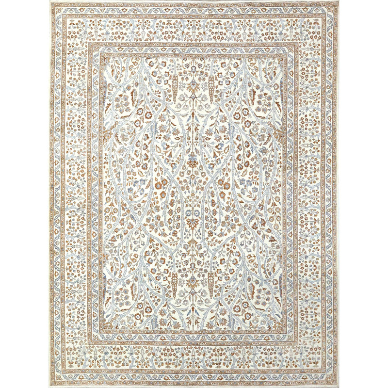 Tapis beige noué à la main de haute qualité, Rectangle de 5 pi x 8 pi