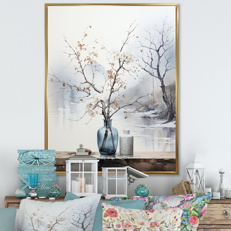 Oasis de la fenêtre Tree Winters, H 32 po x l 16 po x P 1 po, Cadre flottant doré
