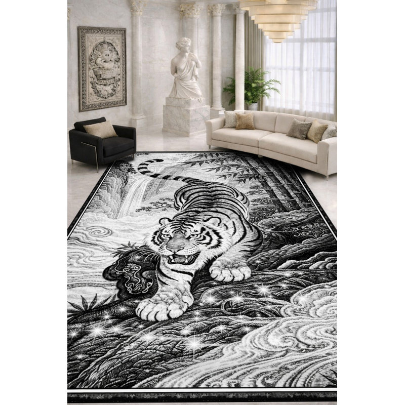 Tapis gris tissé à imprimé tigre Mosso, 3 pi 11 po x 5 pi 11 po